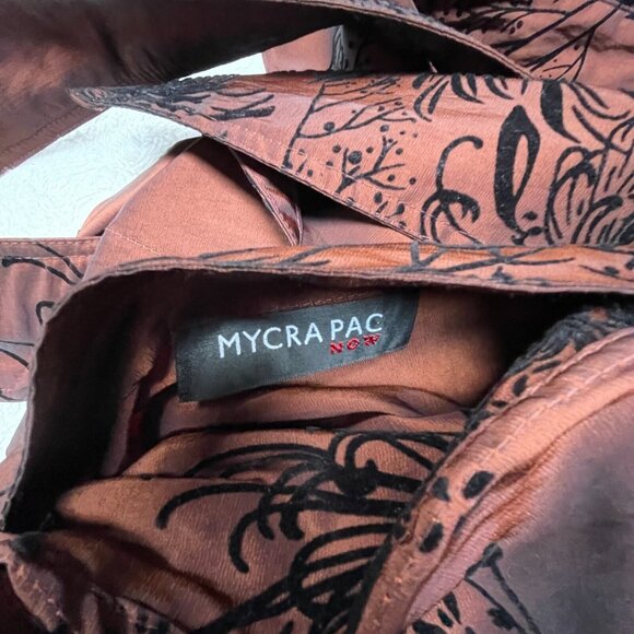 Mycra Pac Women Sz 0 Petite Belted Reversible Coat Robe Long Sleeve Floral Brown - Picture 4 of 10